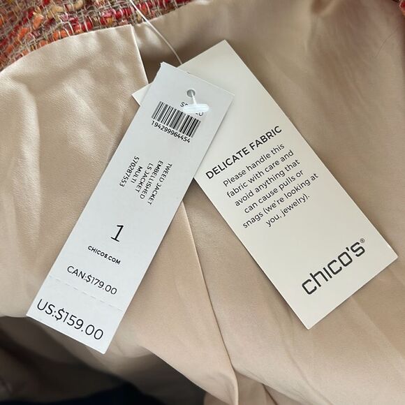 NWT- Chico's- Pink Embellish Jaqueline Tweed Jacket Blazer, Size M (8/10) - Picture 8 of 8